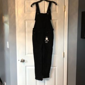 Black denim overalls